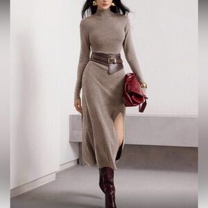 Elegant Khaki  Long Sleeve Dress